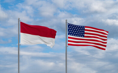 USA and Indonesia and Bali flags, country relationship concepts