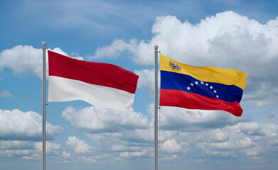 Venezuela and Indonesia and Bali flags, country relationship concept