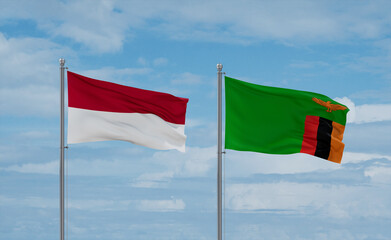Zambia and Indonesia and Bali flags, country relationship concept