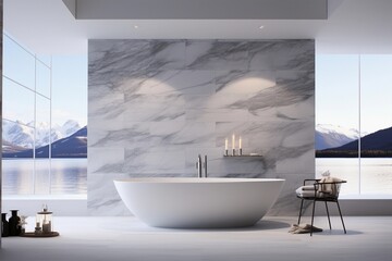 Modern luxury bathroom, marble walls, panorama