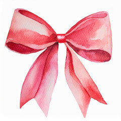 Beautiful red and pink watercolor ribbon bow isolated on a white background