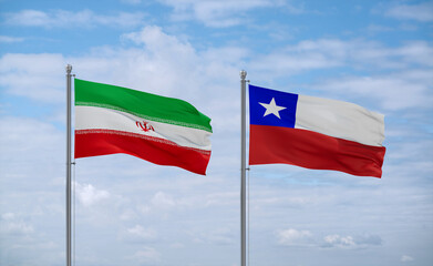 Chile and Iran flags, country relationship concept