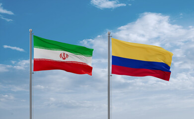 Colombia and Iran flags, country relationship concept