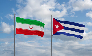 Cuba and Iran flags, country relationship concept