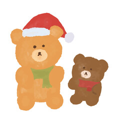 くま テディベア　水彩　クリスマス　12月　冬　可愛い　手描き　イラスト