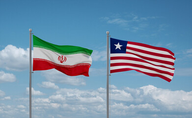 Liberia and Iran flags, country relationship concept