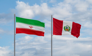 Peru and Iran flags, country relationship concept