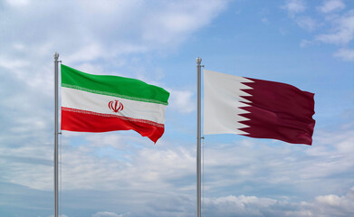 Qatar and Iran flags, country relationship concept