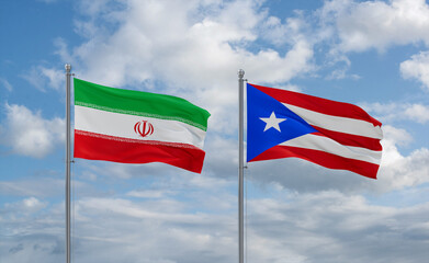 Puerto Rico and Iran flags, country relationship concept