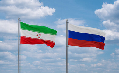 Russia and Iran flags, country relationship concept