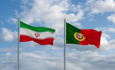 Portugal and Iran flags, country relationship concept