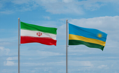 Rwanda and Iran flags, country relationship concept