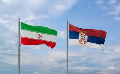 Serbia and Iran flags, country relationship concept