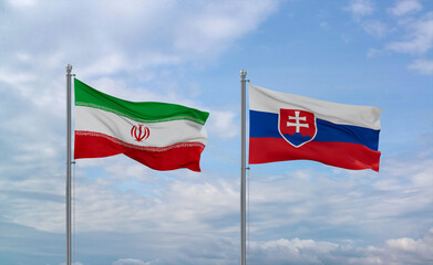 Slovakia and Iran flags, country relationship concept
