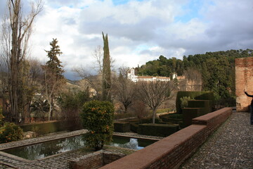 View of the Generalife garden from the Alhambra in Granada Spain