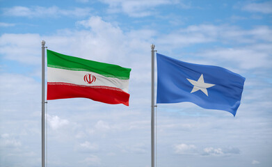 Somalia and Iran flags, country relationship concept