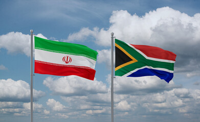 South Africa and Iran flags, country relationship concept