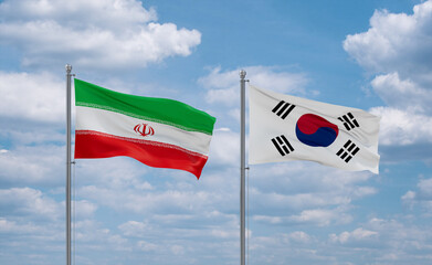 South Korea and Iran flags, country relationship concept