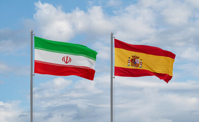 Spain and Iran flags, country relationship concept