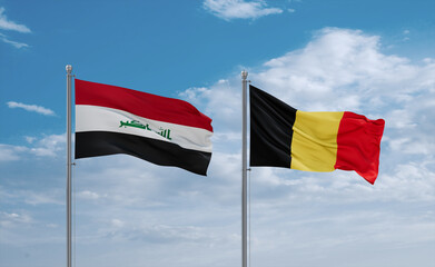 Belgium and Iraq flags, country relationship concept