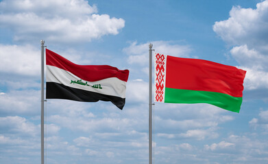 Belarus and Iraq flags, country relationship concept