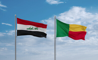 Benin and Iraq flags, country relationship concept