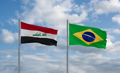 Iraq and Brazil flags, country relationship concept