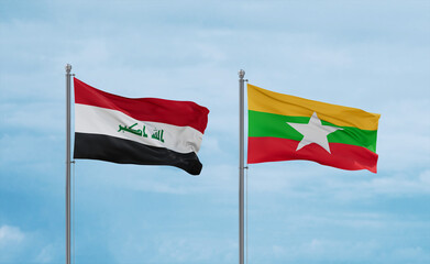 Myanmar and Iraq flags, country relationship concept