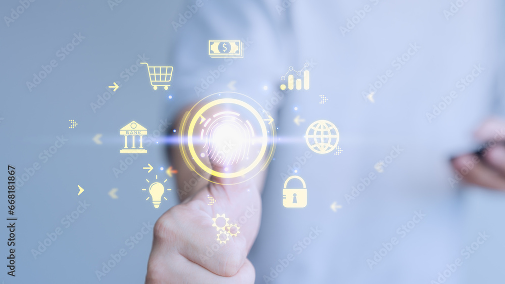 Aufkleber new technology big data and business process strategy, automate operation, customer service manageme