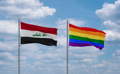 Gay Pride and Iraq flags, country relationship concept