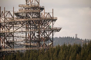 Photo sur Plexiglas Helix Bridge Sky Walk and Lookout tower Kralicky Sneznik in the background, Dolni Morava, Czech Republic. Lookout path Dolni Morawa, Czechia.