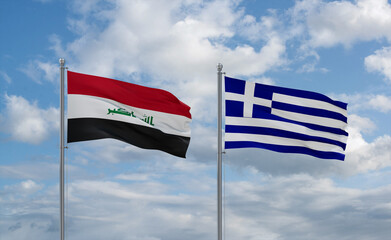 Greece and Iraq flags, country relationship concept