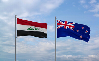 New Zealand and Iraq flags, country relationship concept