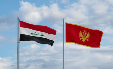 Montenegro and Iraq flags, country relationship concept