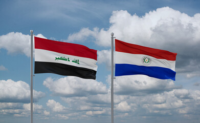 Paraguay and Iraq flags, country relationship concept