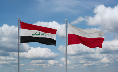 Poland and Iraq flags, country relationship concept