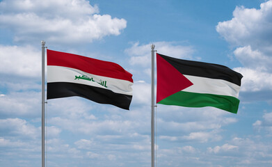 Palestine and Iraq flags, country relationship concept