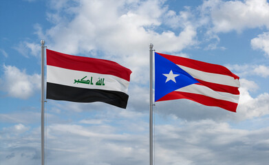 Puerto Rico and Iraq flags, country relationship concept