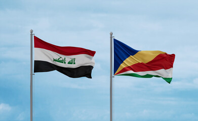 Seychelles and Iraq flags, country relationship concept