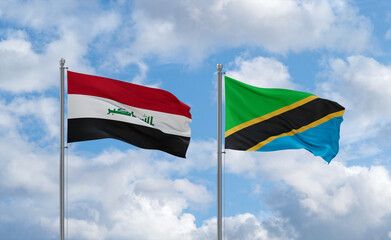 Tanzania and Iraq flags, country relationship concept