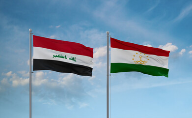 Tajikistan and Iraq flags, country relationship concept