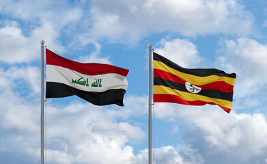 Uganda and Iraq flags, country relationship concept
