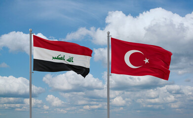Turkey and Iraq flags, country relationship concept
