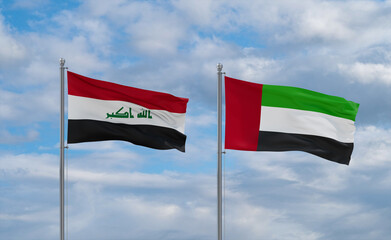 UAE and Iraq flags, country relationship concept