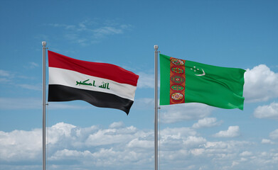 Turkmenistan and Iraq flags, country relationship concept