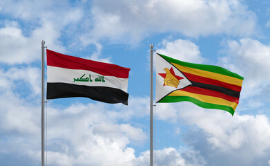 Zimbabwe and Iraq flags, country relationship concept