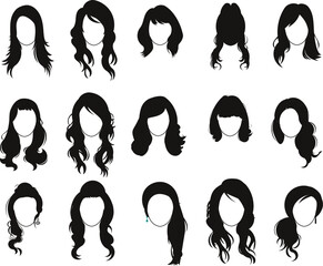 Women hair styles silhouette flat vector 