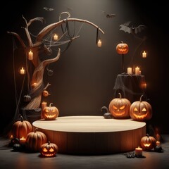 Halloween podium for product display with abstract background pedestal for social media post