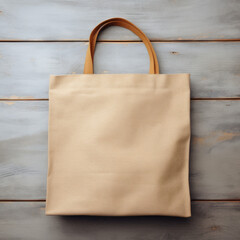 maquette de sac fourre-tout en tissu beige vierge pour personnalisation - obrazy, fototapety, plakaty