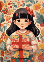 Latin American People Wrapping Festive Gifts with Charming Character Illustrations